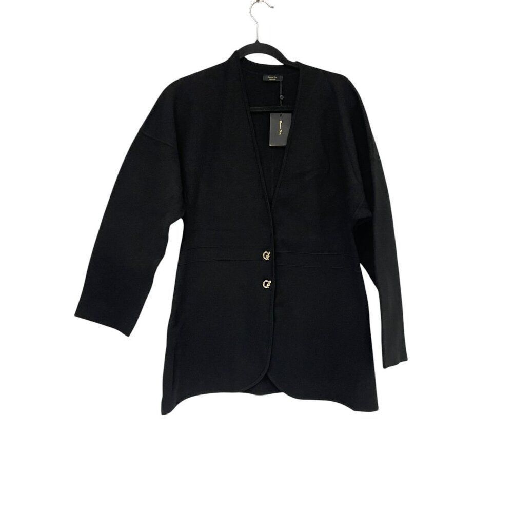 Massimo Dutti Womens Sweater Cardigan Blazer Small S Black Knit 6000/401 NWT - Picture 2 of 10